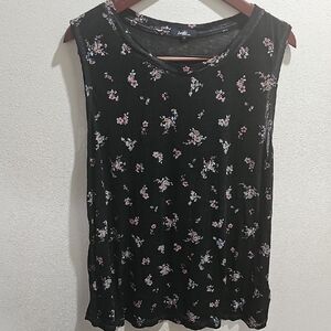 Floral Sleeveless Sheer Top - Black